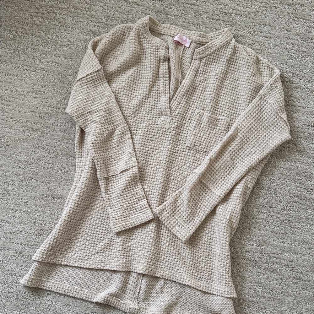 Pink Lily Beige Waffle Knit Top